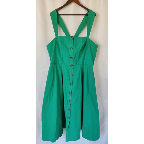 Antropologie Maeve Green Square-Neck Buttondown Dress Sleeveless Fit & Flare 22W - Picture 3 of 11